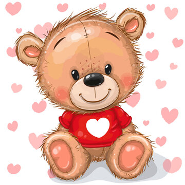 Naklejki Teddy bear isolated on a heart background
