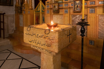 A place to light candles in the St. Nicolas Greek Orthodox Church in Beit Jala, the suburb of Bethlehem in the Palestinian Authority, Israel