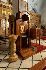 The interior of the St. Nicolas Greek Orthodox Church in Beit Jala, the suburb of Bethlehem in the...