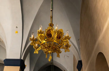 Decorative lamp hanging in the St. Nicolas Greek Orthodox Church in Beit Jala, the suburb of...