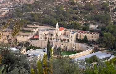 Fototapeta na wymiar View from the outskirts of Bethlehem to the Arthas monastery in the Bethlehem in the Palestinian Authority, Israel