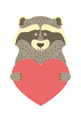 Cute cartoon animal holds a heart sign with copy space. set valentine's day greeting card banner invitation flyer brochure. cartoon hand drawn style. Little animals pets in love, declaration of love