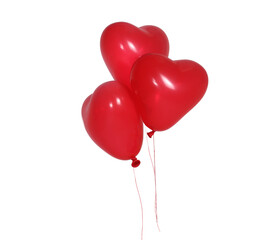 Obraz na płótnie Canvas Two Romantic red heart-shaped balloons isolated on white background.