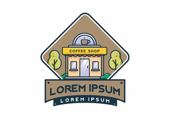 Coffee shop line art flat illustration