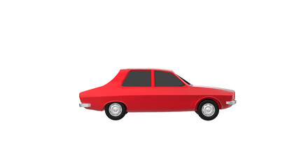 red car side view without shadow 3d render