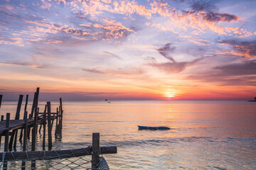 Colorful sunset   on the sea at Trat  province, Thailand.