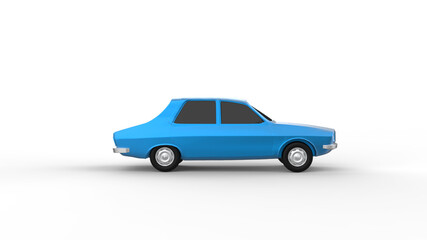 blue car side view with shadow 3d render