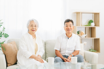 Obraz na płótnie Canvas ソファに座る高齢者夫婦（お茶） 