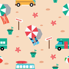 Seamless beach pattern with girls under umbrella.