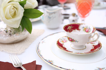 Tea cup and place setting at a summer wedding shower tea party
