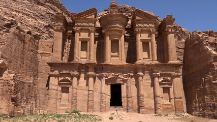 Ad-Dair - Nabataean rock temple of the 1st century, preserved near the city of Petra. 
Monumental building carved entirely from the rock