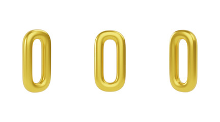 3d Golden Balloons number 0 zero isolated white background. 3d render illustration