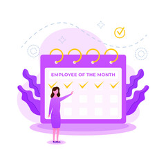 Employee achievement award badge of the month with cartoon flat vector illustration .	