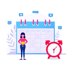 Employee achievement award badge of the month with cartoon flat vector illustration .	