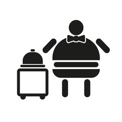 Obraz premium burger man.Pictograms for burger.Waiter hand holding cloche serving plate flat icon for food apps and websites
