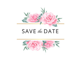 Save the date card decorated with beautiful roses and leaves