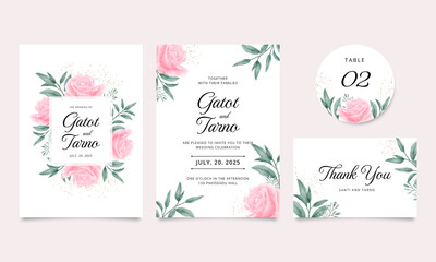 Romantic floral wedding invitation card watercolor set template