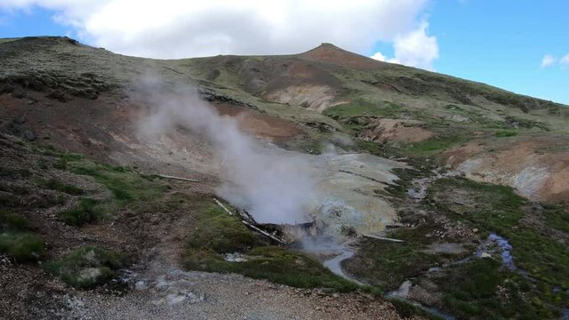 Hveragerdi mud spot, Iceland. Geothermal active zone in Hveragerdi, with volcanic hot spring, fumarola