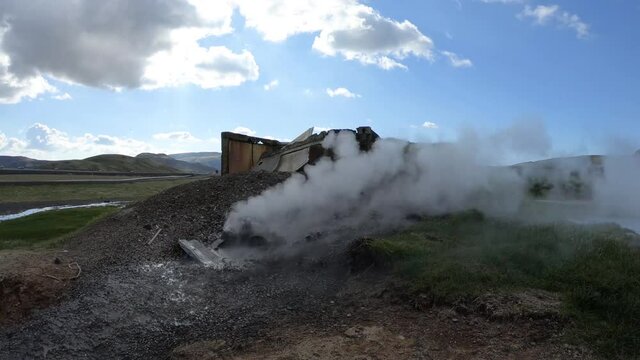 Hveragerdi mud spot, Iceland. Geothermal active zone in Hveragerdi, with volcanic hot spring, fumarola