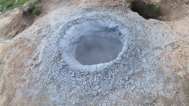 Hveragerdi mud spot, Iceland. Geothermal active zone in Hveragerdi, with volcanic hot spring, fumarola