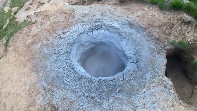 Hveragerdi mud spot, Iceland. Geothermal active zone in Hveragerdi, with volcanic hot spring, fumarola