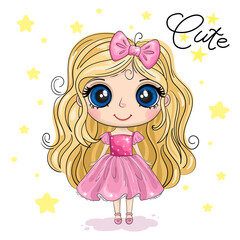 Cute girl. Good for greeting cards, invitations, decoration, Print for Baby Shower etc. Hand drawn vector illustration with girl cute print - 480322630