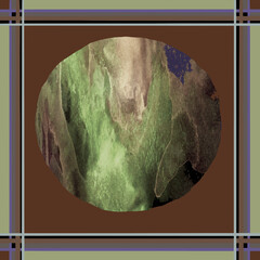 Scarf design with green brown texture in circle isolated on brown background.