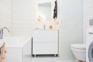 Minimalist white cozy, fresh and clean modern bathroom