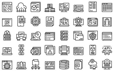 Software icons set outline vector. Business network. Support remote