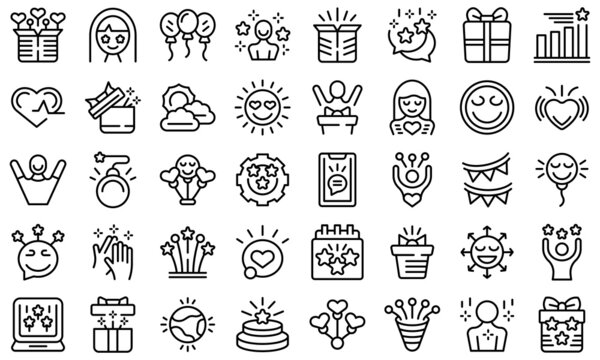 Delight icons set outline vector. Happy woman. Energetic person