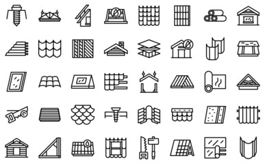 Install the roof icons set outline vector. Safety builder. Home construction - obrazy, fototapety, plakaty