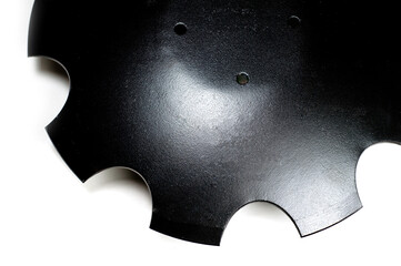 Disc harrows for tractor for tillage, black shot on a white background. Background for agricultural...
