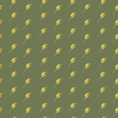 Watercolor herbal seamless pattern. Green leaves on khaki background repeat print for textile, fabric, wallpaper, wrapping paper, scrapbooking, design and decoration.