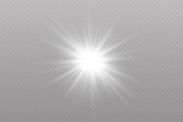 Light effect. Bright Star. Light explodes on a transparent background. Bright sun.