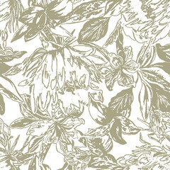 Floral background  flowers. geometric line drawing. Botanical seamless pattern. Summer fashionable design hand painted retro 