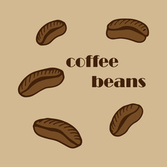 Hand drawn coffee beans with brown background.