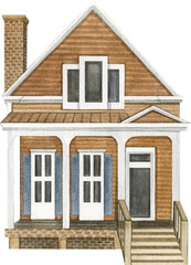 Watercolor houses, hand painted illustration.