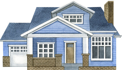 Watercolor houses, hand painted illustration.
