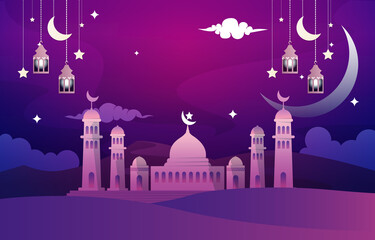 Beautiful Night Eid Mubarak Ramadan Kareem Islamic Celebration Illustration