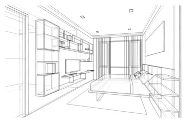 Interior design, bedroom sketch