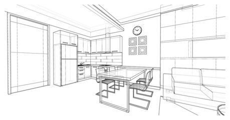 Interior design : dining room outline sketch