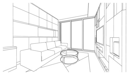 Interior design : living room outline sketch