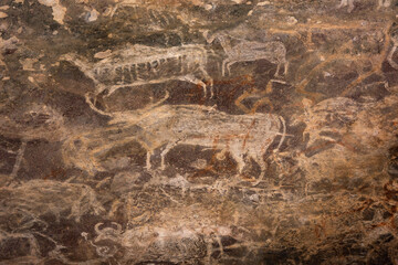 Bhimbetka Rock Shelters, Raisen, Madhya Pradesh, India. Declared a UNESCO World Heritage site in...
