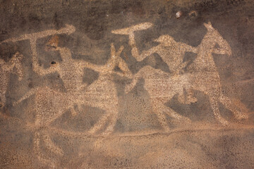 Bhimbetka Rock Shelters, Raisen, Madhya Pradesh, India. Declared a UNESCO World Heritage site in 2003, the shelters contain ancient rock art from the Upper Paleolithic to Medieval times.