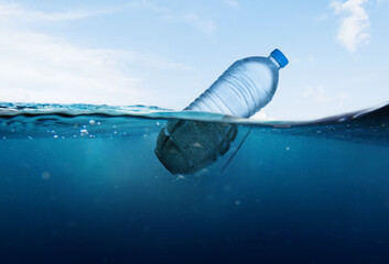 plastic bottle and bomb effect thrown into the sea