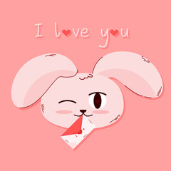 Postcard.Cute hare with letter to Valentine's Day.