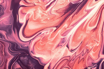 Abstract fluid art background purple and pink colors. Liquid marble. Acrylic painting with rose glitter gradient.