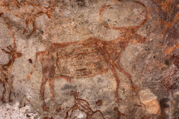 Bhimbetka Rock Shelters, Raisen, Madhya Pradesh, India. Declared a UNESCO World Heritage site in 2003, the shelters contain ancient rock art from the Upper Paleolithic to Medieval times.