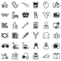 Senior Lifestyle Icons. Line With Fill Design. Vector Illustration.