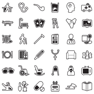 Senior Lifestyle Icons. Line With Fill Design. Vector Illustration.